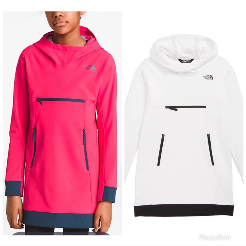 The north face girls tekno pullover hoodie white black long sleeve fleece lined